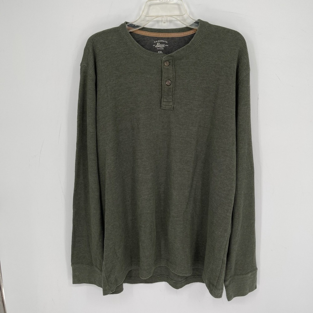 GH Bass Men's Green Waffle Knit Long Sleeve Henley Thermal Shirt Size XXL 2XL